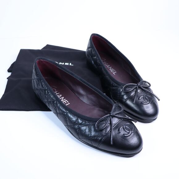 CHANEL Cambon Leather CC Quilted Ballet Flats Black Almond Toe Women's 35/US 5 - Picture 3 of 10